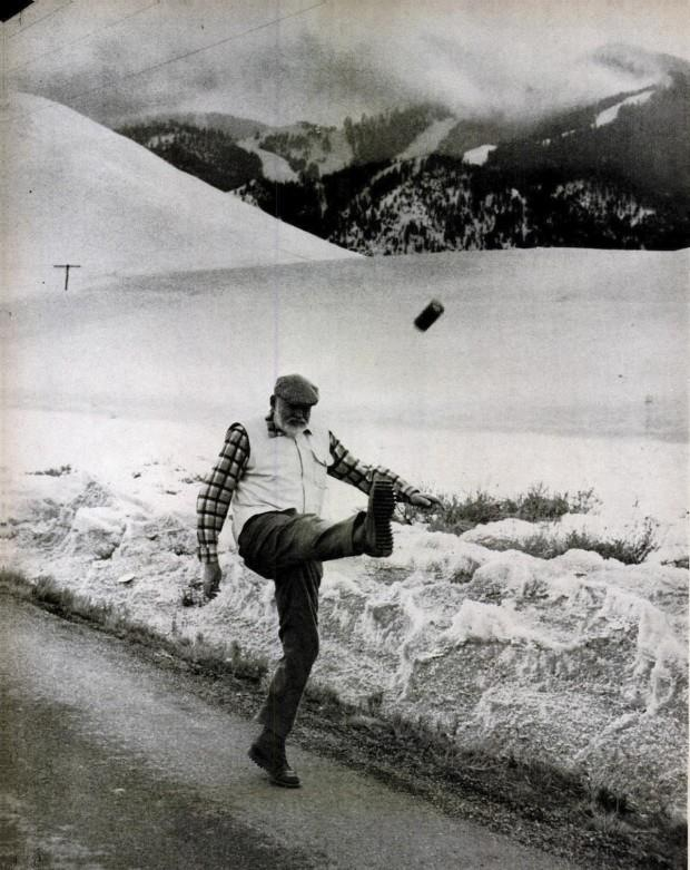 This is Papa Bear kicking a beer can into the Idaho snow. 